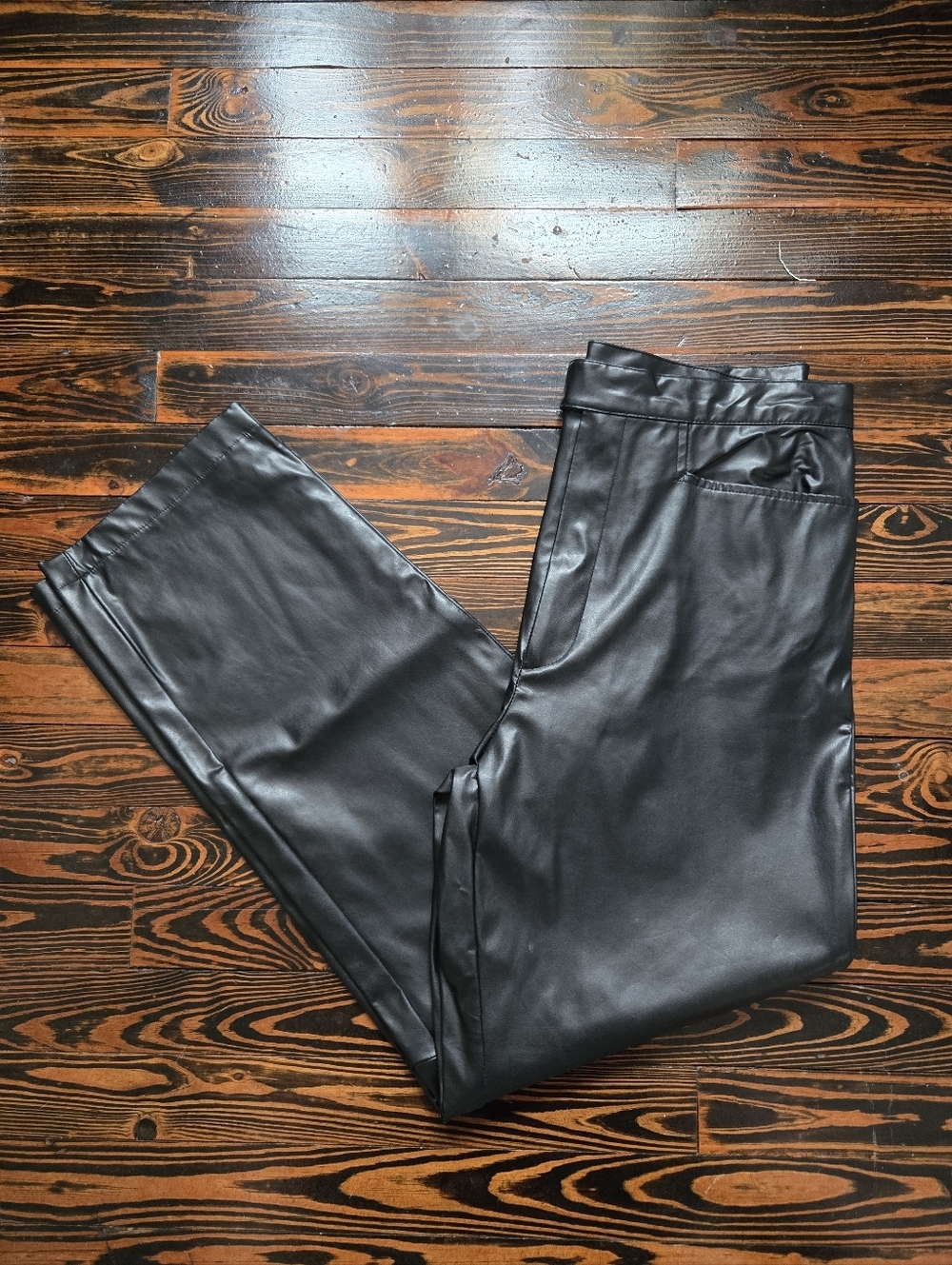 Carolina Blues Black Faux Leather Pants High Waisted Straight Leg Size 12